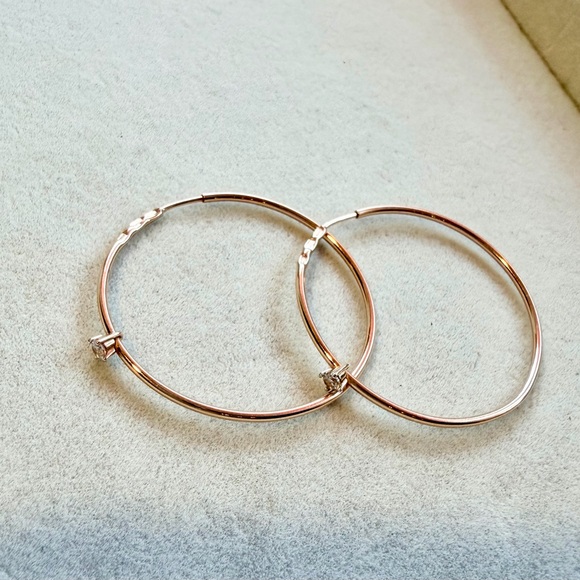 Jewelry - 14K Rose Gold Hoop Earrings with Cubic Zirconia Accent - Women Jewelry
